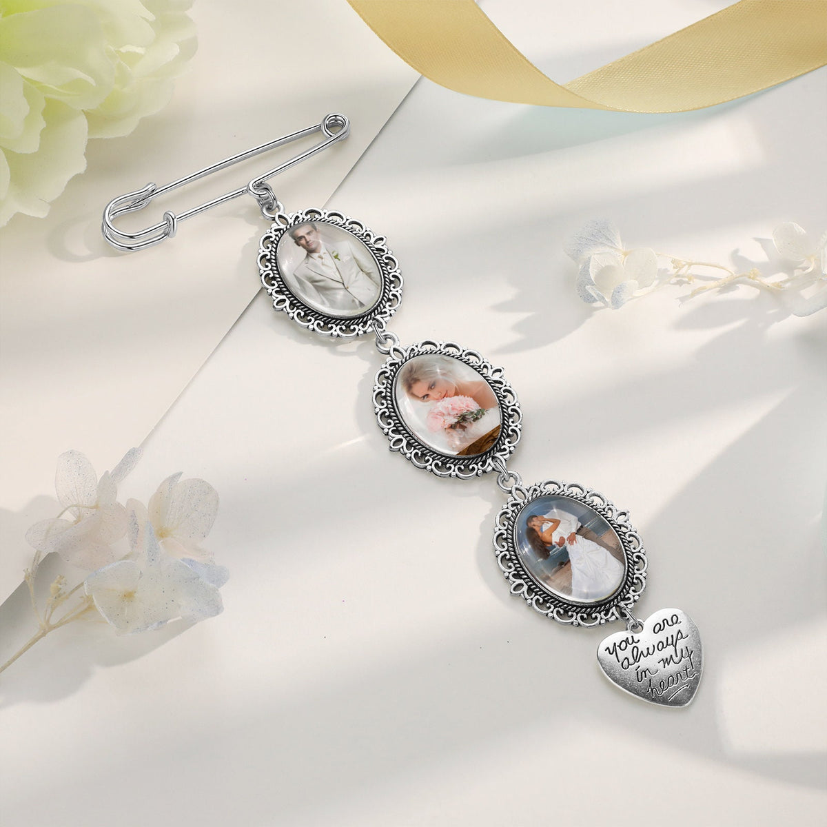 Custom Bridal Bouquet Charm,Flower Bouquet Photo Charm,Wedding Memorial Keepsake,Memory Remembrance Pin,Wedding Memorial Gifts