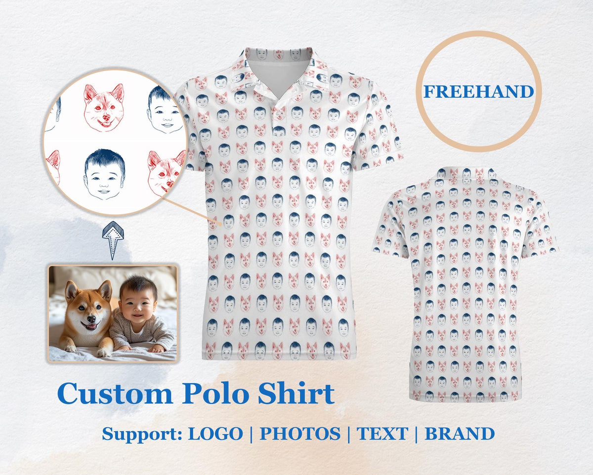 Custom Polo Shirt for Men and Women Personalized portrait Polo Shirt Printed Polo Shirts for Business Daddy Dad Gifts Fathers Day Gift
