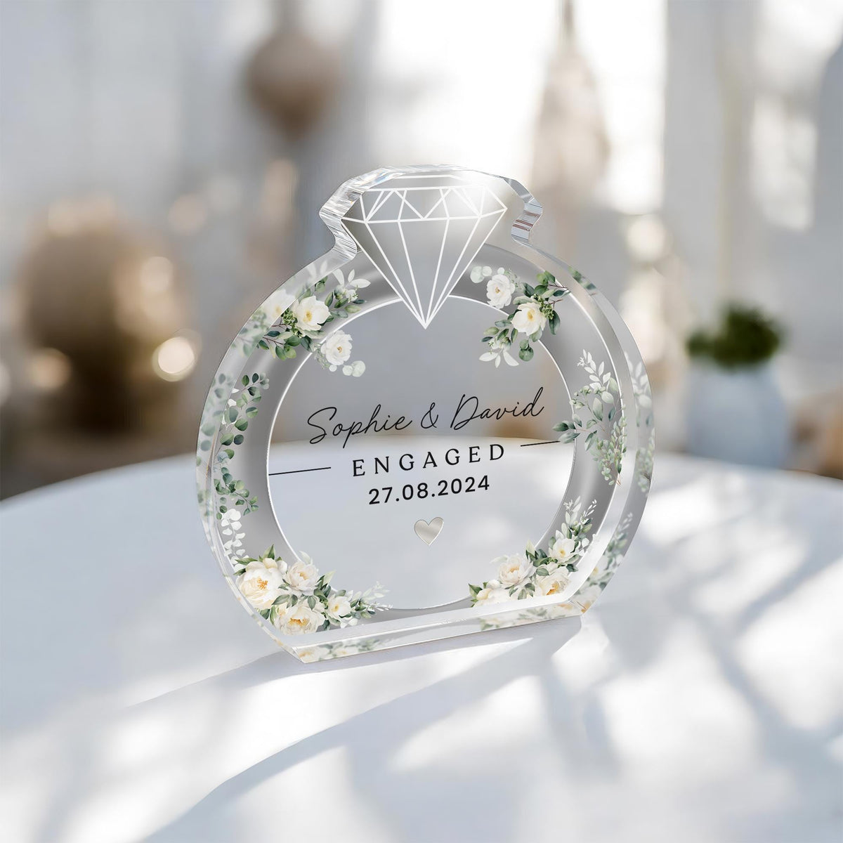 Personalised Engagement Keepsake Plaque, Clear Acrylic Block, Engaged Gift, Engagement Keepsake Gift, Special Date Gift, Keepsake Presents