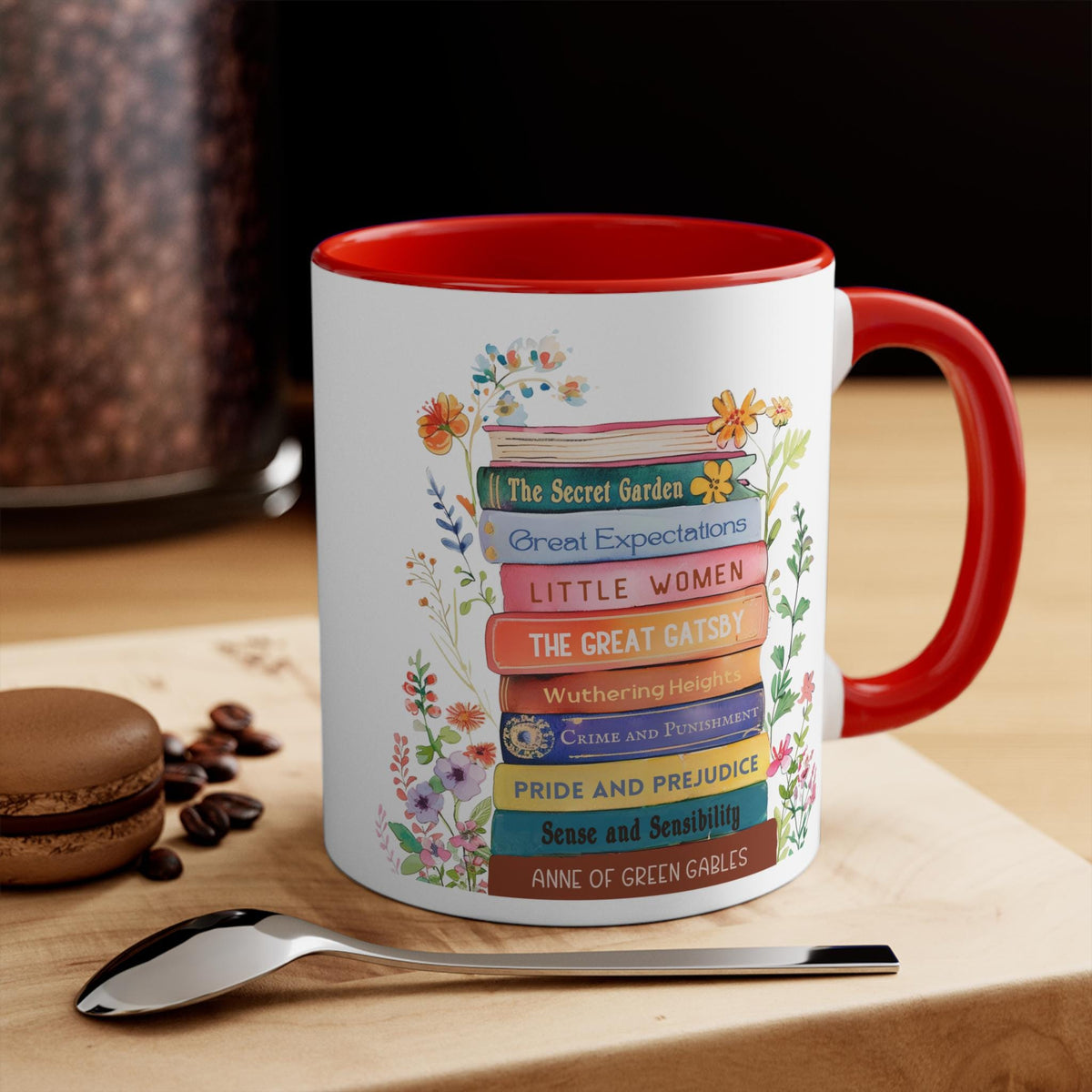 Custom Bookshelf Floral mug, Personalized book coffee cup, Gift for Bookworm Readers, Bookish Merch for Librarian Teacher Mum Birthday Gift