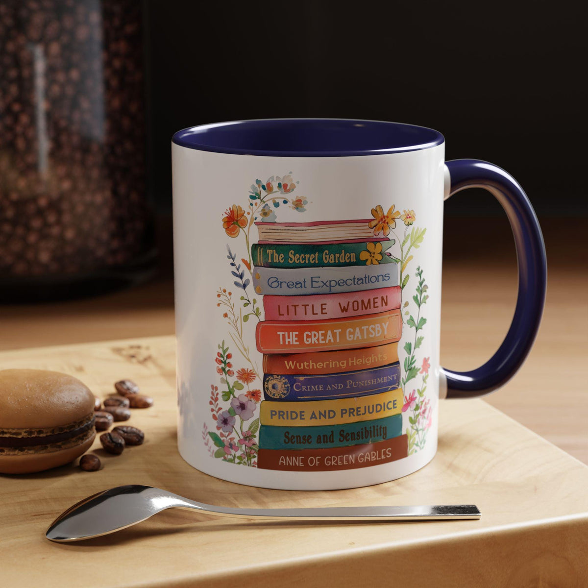 Custom Bookshelf Floral mug, Personalized book coffee cup, Gift for Bookworm Readers, Bookish Merch for Librarian Teacher Mum Birthday Gift
