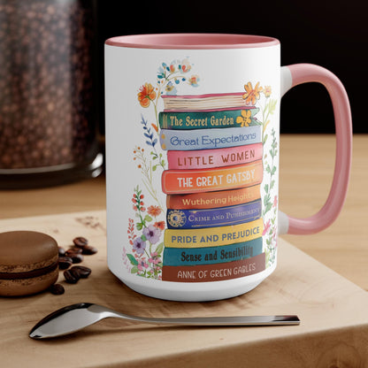Custom Bookshelf Floral mug, Personalized book coffee cup, Gift for Bookworm Readers, Bookish Merch for Librarian Teacher Mum Birthday Gift
