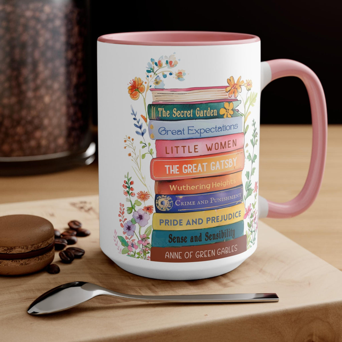 Custom Bookshelf Floral mug, Personalized book coffee cup, Gift for Bookworm Readers, Bookish Merch for Librarian Teacher Mum Birthday Gift