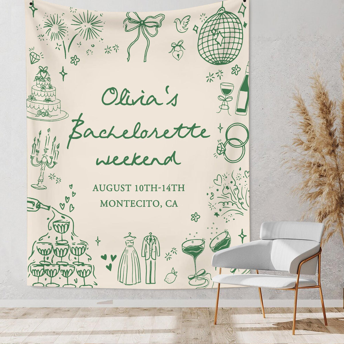 Personalized Bachelorette Party Decor, Bachelorette Beach Party Weekend Banner, Valentine Bach Tapestry, Bachelorette Background Photo