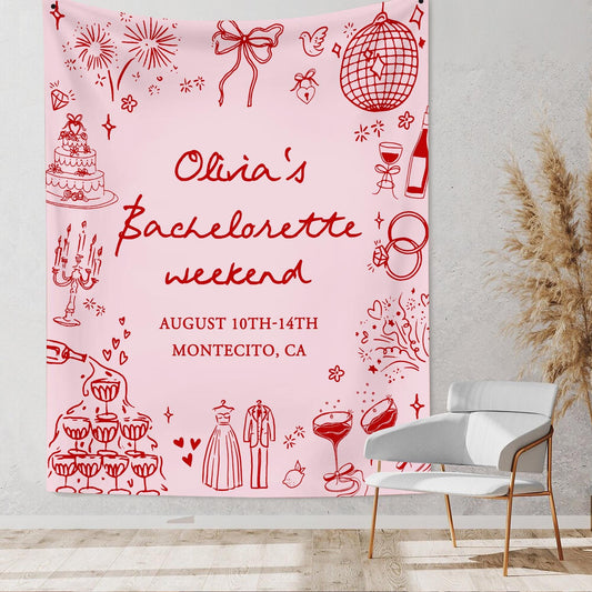 Personalized Bachelorette Party Decor, Bachelorette Beach Party Weekend Banner, Valentine Bach Tapestry, Bachelorette Background Photo