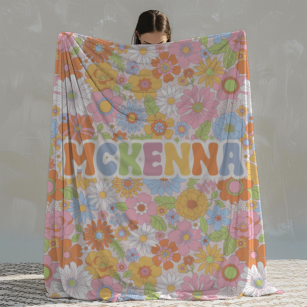 Personalized Custom Kids Flower Retro Blanket with Name Custom Birthday Anniversary Baby Name Blanket Gift Daughter Teen Girl Baby Shower