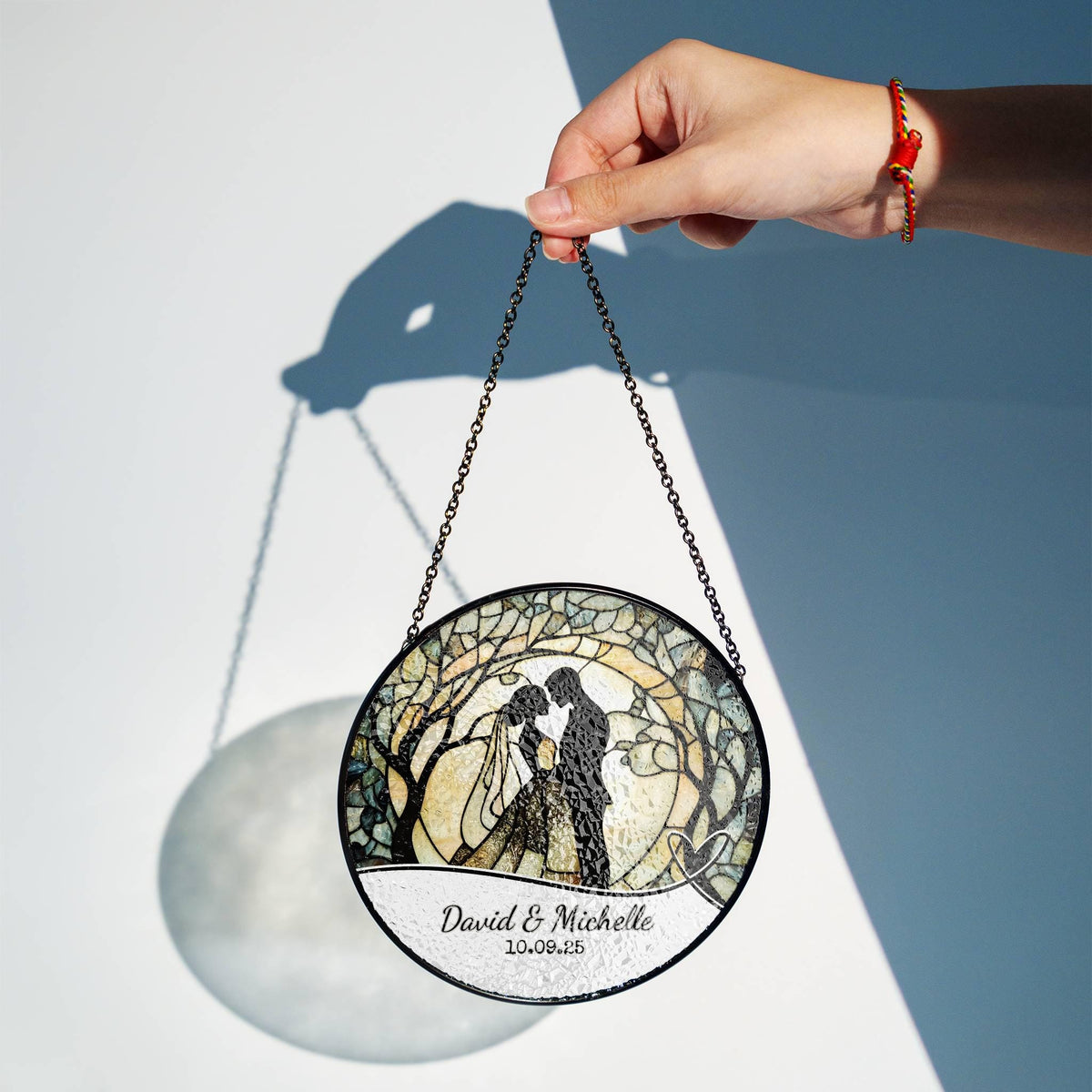 Wedding Gift Stained Glass Sun Catcher Ornament Bride and Groom Ornament Light Catcher Mr & Mrs Couples Gift Bridal Shower Gift for Couple