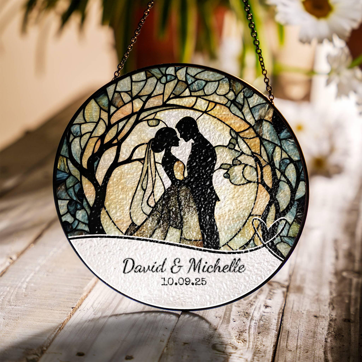 Wedding Gift SunCatcher Faux Stained Glass Ornament Bride and Groom Gift Light Catcher Mr & Mrs Couples Gift Bridal Shower Gift for Newlywed