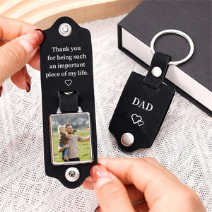 Personalized Mens Leather Keychain with Photo,Metal Tag Photo Keychain,Engraved key chain,Anniversary Gifts for Him,Father's Day Gifts