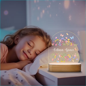 Personalized Butterfly and Flower Baby Night Light Custom Name Bedside Lamp for Girls, Floral Garden Nursery D cor, Birthday Gift for Her