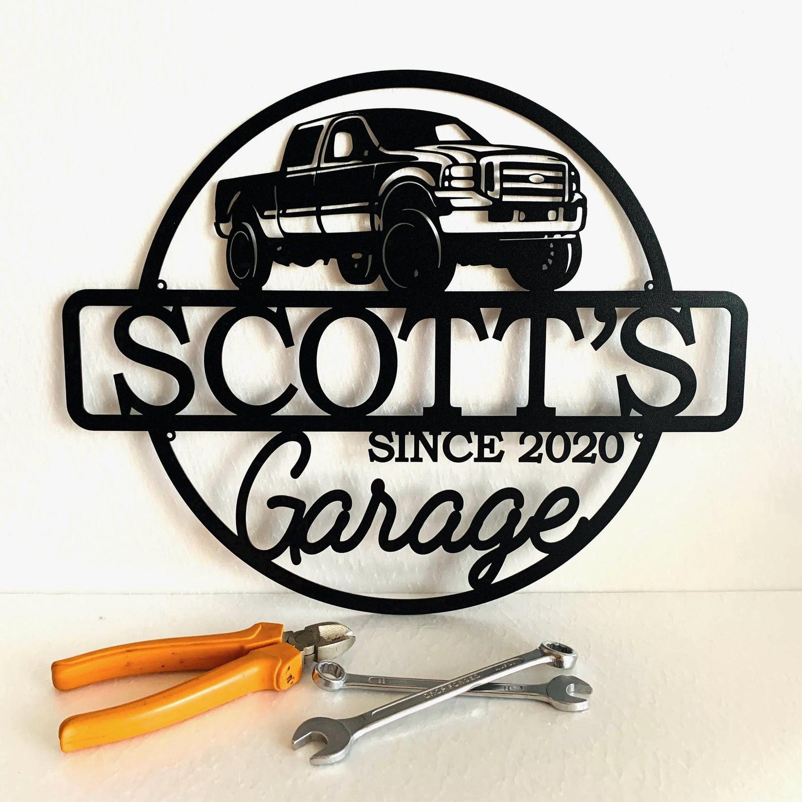 Personalized Metal Garage Sign Custom Name Plaque, Wall Art, Housewarming Gift, Est. Year, Man Cave, Dad s Gift, Mechanic Workshop Decor