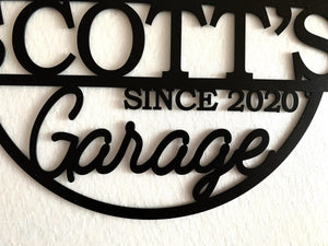 Personalized Metal Garage Sign Custom Name Plaque, Wall Art, Housewarming Gift, Est. Year, Man Cave, Dad s Gift, Mechanic Workshop Decor