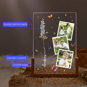 Personalized Photo Night Light with Birthflower,Floral LED Lamp,Birthday Gift for Her,Bedroom Decor,Photo Collage Gift,Wedding Anniversary