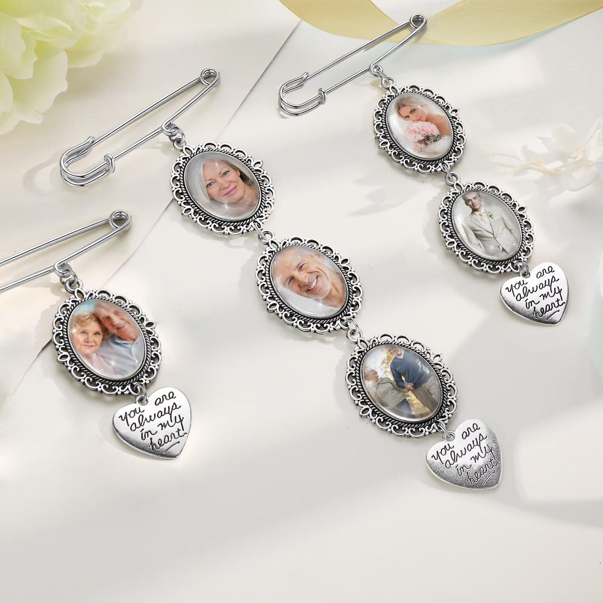 Custom Bridal Bouquet Charm,Flower Bouquet Photo Charm,Wedding Memorial Keepsake,Memory Remembrance Pin,Wedding Memorial Gifts