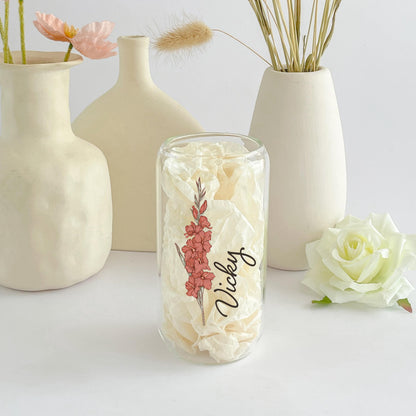 Personalized Birth Flower Tumbler With Name, Birth Flower Glass, Coffee Cup, Mothers Day, Gifts for Her , Bridesmaid Proposal, Party Favor