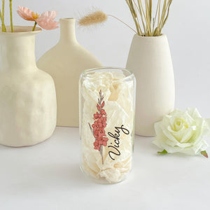 Personalized Birth Flower Tumbler With Name, Birth Flower Glass, Coffee Cup, Mothers Day, Gifts for Her , Bridesmaid Proposal, Party Favor