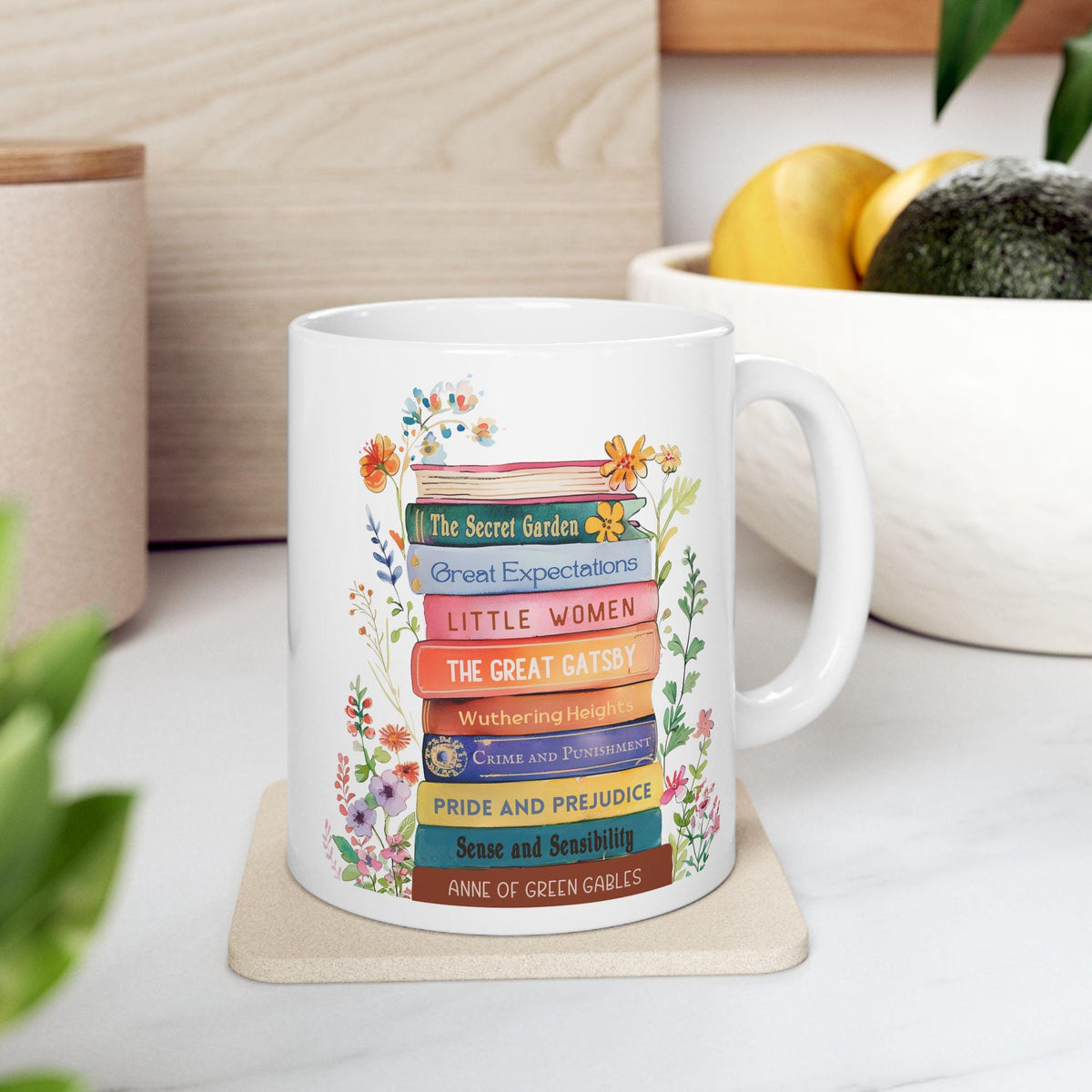 Custom Bookshelf Floral mug, Personalized book coffee cup, Gift for Bookworm Readers, Bookish Merch for Librarian Teacher Mum Birthday Gift