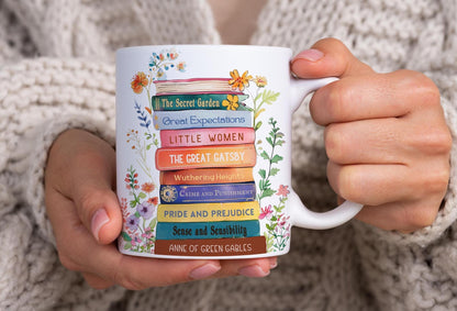 Custom Bookshelf Floral mug, Personalized book coffee cup, Gift for Bookworm Readers, Bookish Merch for Librarian Teacher Mum Birthday Gift