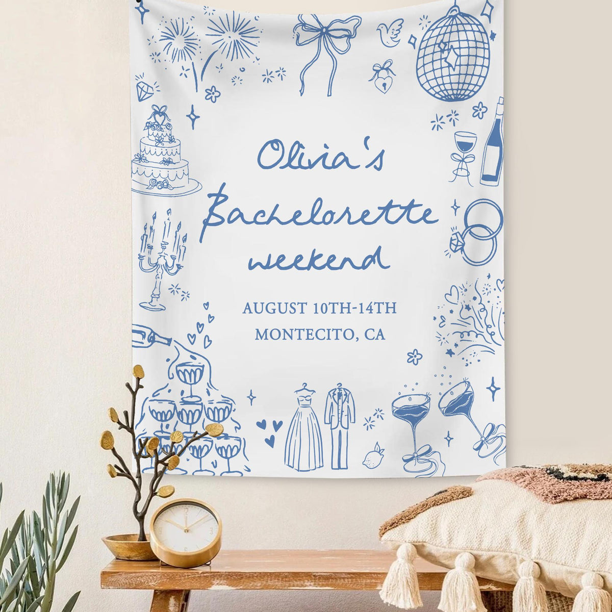 Personalized Bachelorette Party Decor, Bachelorette Beach Party Weekend Banner, Valentine Bach Tapestry, Bachelorette Background Photo
