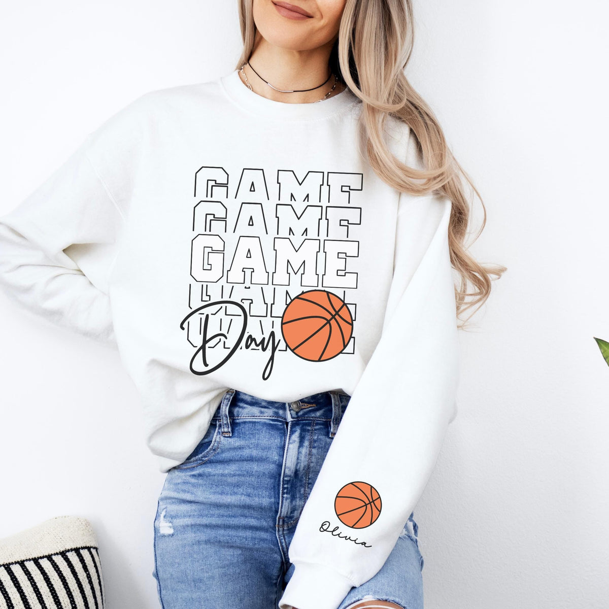 Game Day Basketball Sweatshirt Custom Basketball Sweatshirt Name on Sleeve Basketball Game Day Sweatshirt Basketball Sweater Basketball Gift