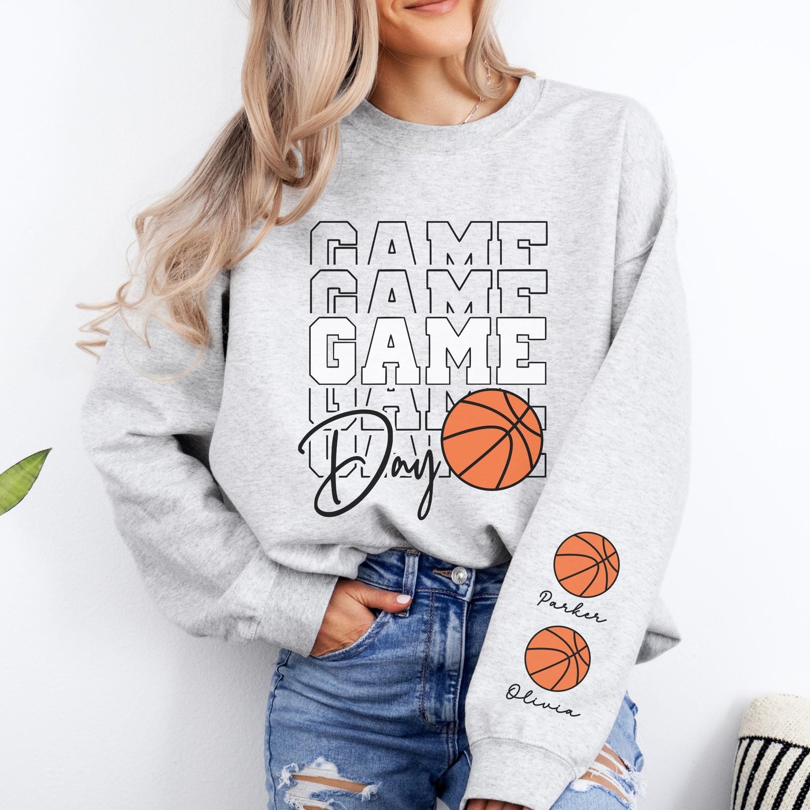 Game Day Basketball Sweatshirt Custom Basketball Sweatshirt Name on Sleeve Basketball Game Day Sweatshirt Basketball Sweater Basketball Gift