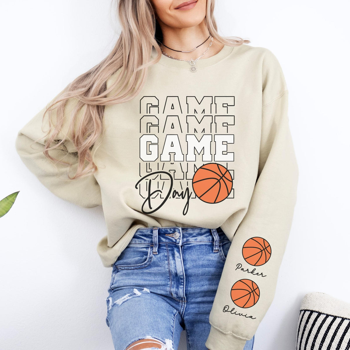 Game Day Basketball Sweatshirt Custom Basketball Sweatshirt Name on Sleeve Basketball Game Day Sweatshirt Basketball Sweater Basketball Gift