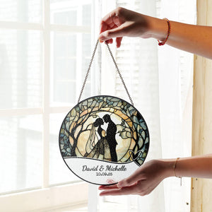 Wedding Gift SunCatcher Faux Stained Glass Ornament Bride and Groom Gift Light Catcher Mr & Mrs Couples Gift Bridal Shower Gift for Newlywed