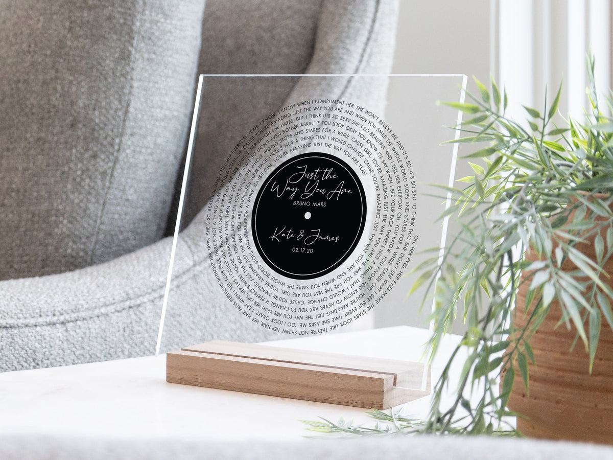 Personalized Vinyl Record Song with Lyrics on Acrylic with Wood Stand, Mother's Day Gift, Personalized Gift for Her, Wedding Song Gift