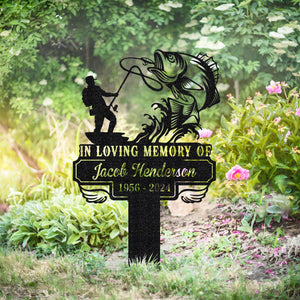 Personalized Fishing Memorial Stake Metal,Fisherman With Stake Outdoor Decor,Fisherman Memorial Gift,Fishing Dad Sympathy,Grave Marker,Gifts