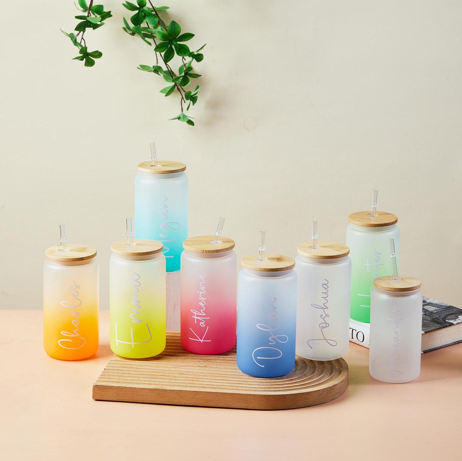 Personalized Glass Tumbler, Frosted Glass Tumbler, Glass Cup with Lid and Straw, Bridesmaid Gift, Iced Coffee Cup, Bachelorette Party Gift