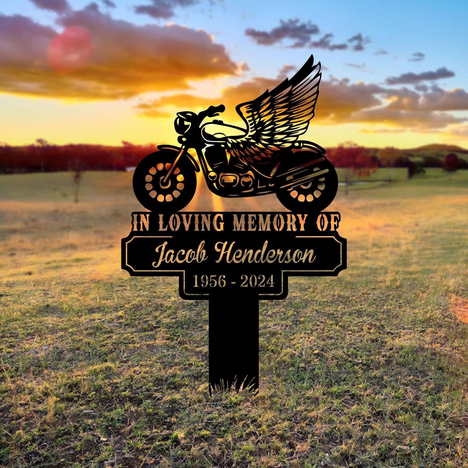 Custom Rider Memorial Metal Stake Outdoor Decor,Biker With Stake Sign,Motorcycle with Wings Metal Sign,Biker Name Sign,Grave Marker,Garden