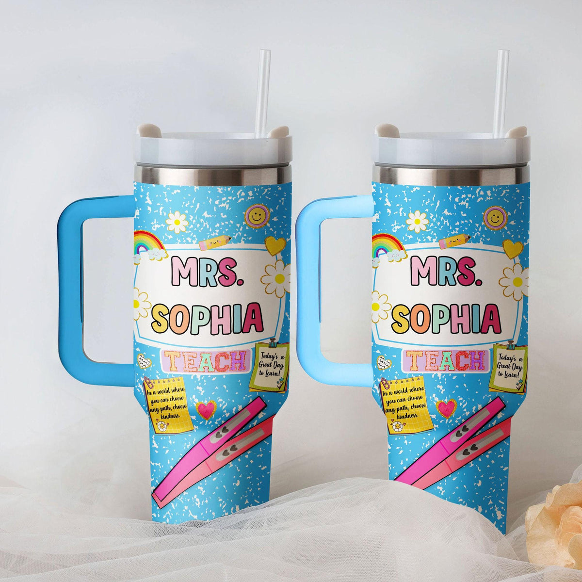 Personalized Teacher 40 Oz Tumbler, Back To School Teacher Tumbler, First Day For Learning, Teacher Appreciation Gift, New Teacher Tumbler