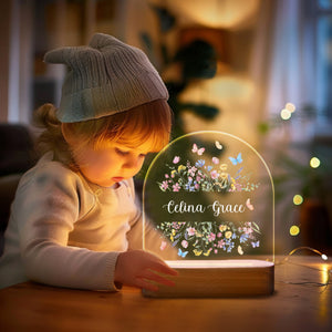 Personalized Butterfly and Flower Baby Night Light Custom Name Bedside Lamp for Girls, Floral Garden Nursery D cor, Birthday Gift for Her