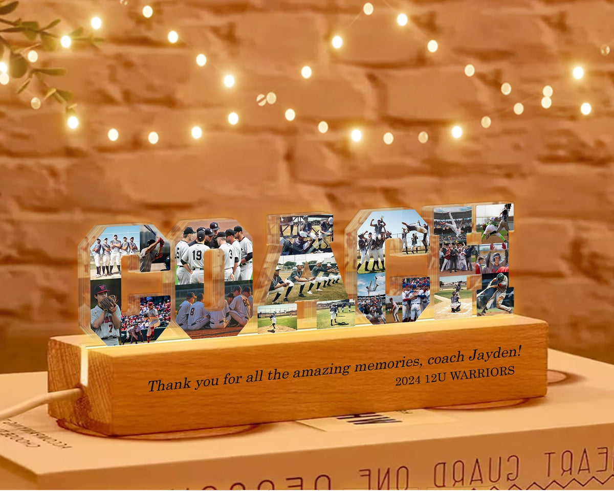 Personalized Coach Photo Collage Night Light, Custom Baseball Team Gift, Gift For Coach, Baseball Coach Gift, Football Coach Gift