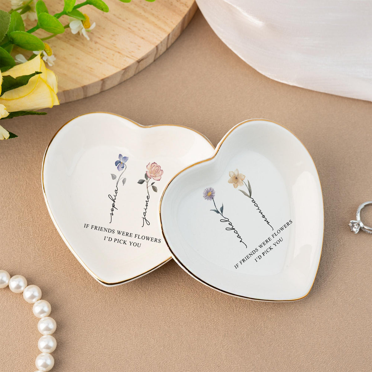 Personalized Birth Flower Jewelry Dish, Friendship Ring Dish, If Friends Were Flowers I'd Pick You, Wedding Trinket Tray, Bridesmaid Gifts
