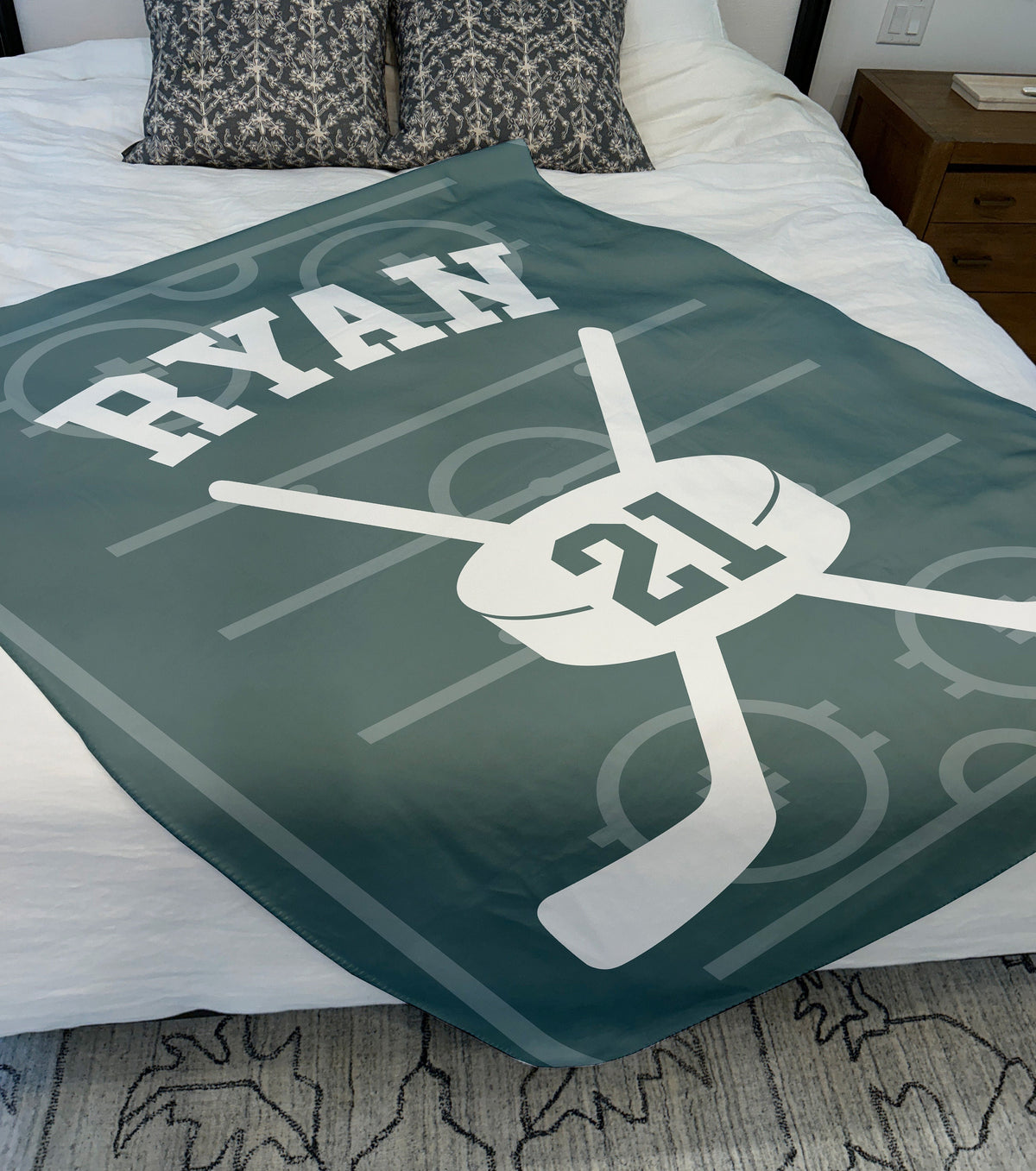 Custom Ice Hockey Blanket with Name and Number, Custom Name Blanket, Ice Hockey Blanket, Sports Blanket, Team Gift, Sports Gift