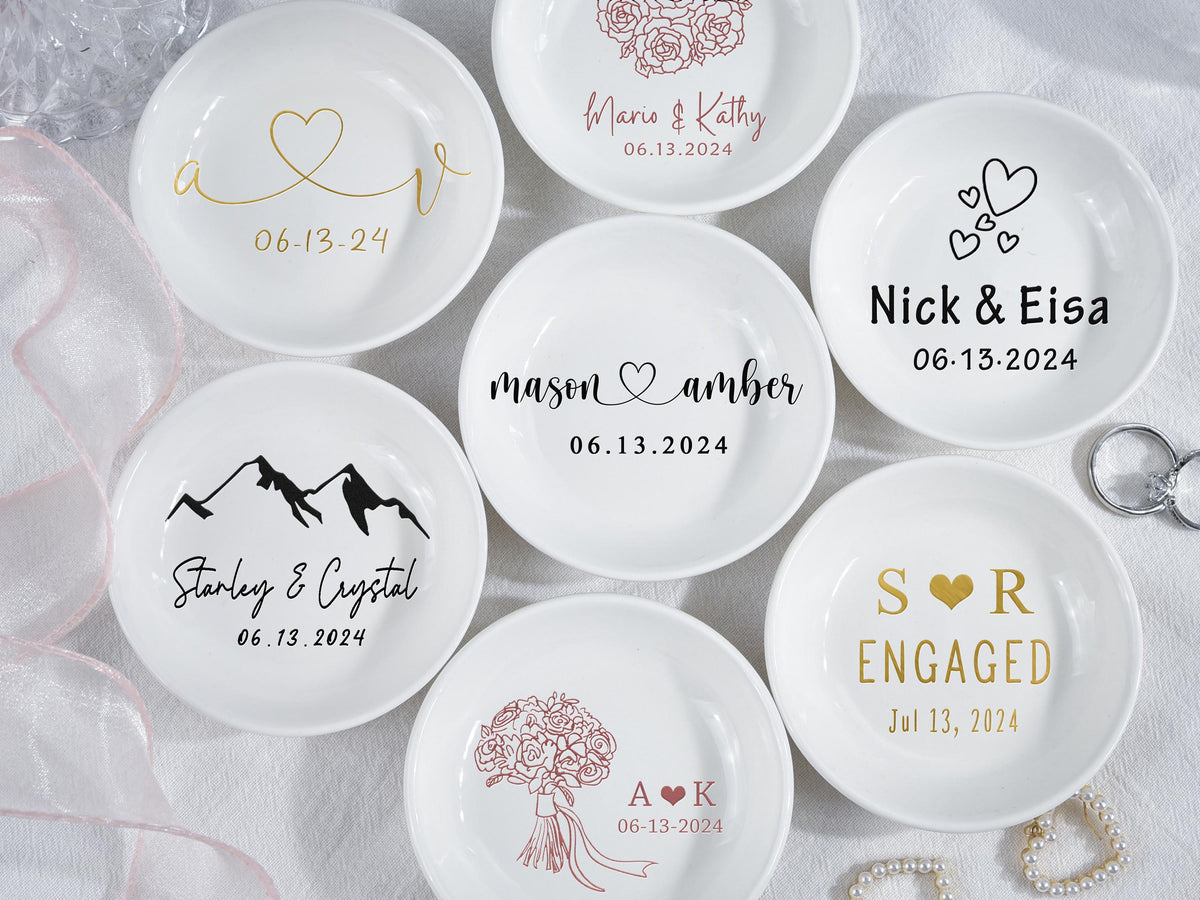 Engagement Ring Dish, Ceramic Jewelry Holder, Personalized Trinket Dish, Wedding Ring Dish, Engagement Ring Holder, Engaged Couple Gift