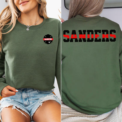 Custom Firefighter Wife Sweatshirt with Name on Badge, Personalized Fire Wife Shirt, Christmas Gift Fireman Family Sweatshirt Thin Red Line