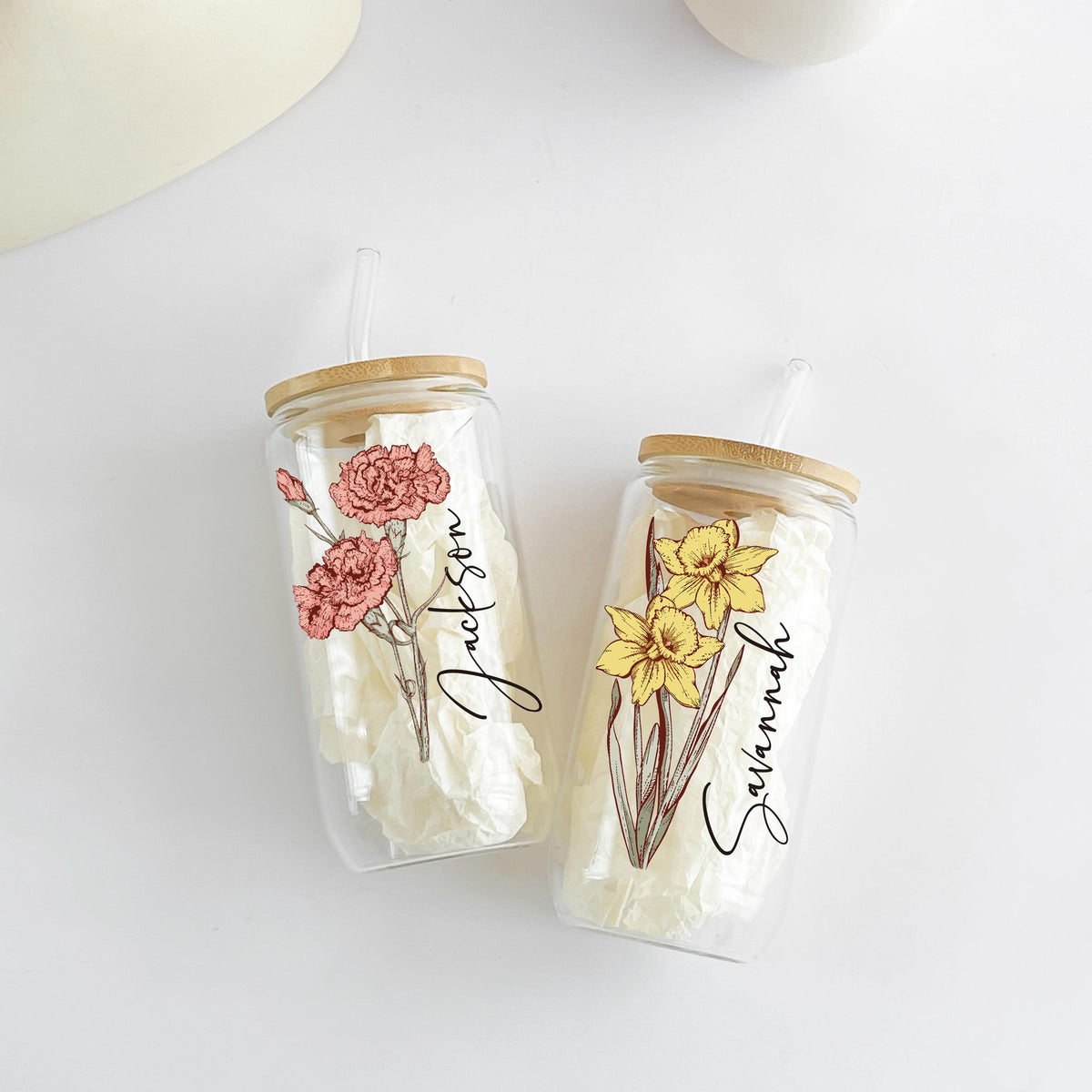Personalized Birth Flower Tumbler With Name, Birth Flower Glass, Coffee Cup, Mothers Day, Gifts for Her , Bridesmaid Proposal, Party Favor