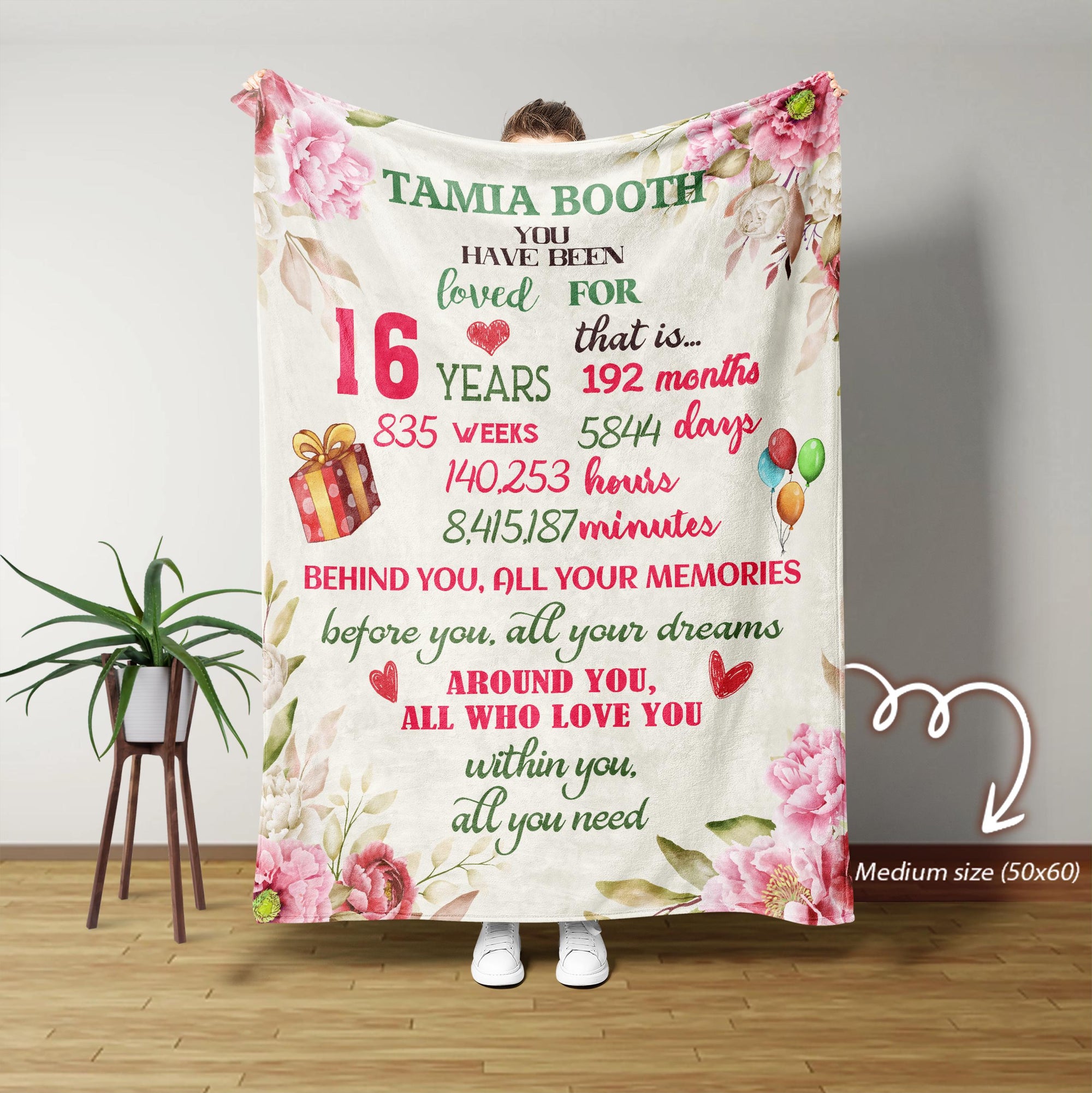 You Have Been Loved For 16 Years Blanket, 16th Birthday Blanket, 16th Birthday Gifts, Custom Name Blanket, Sweet 16 Gifts For Girl