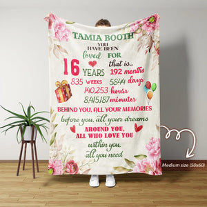You Have Been Loved For 16 Years Blanket, 16th Birthday Blanket, 16th Birthday Gifts, Custom Name Blanket, Sweet 16 Gifts For Girl