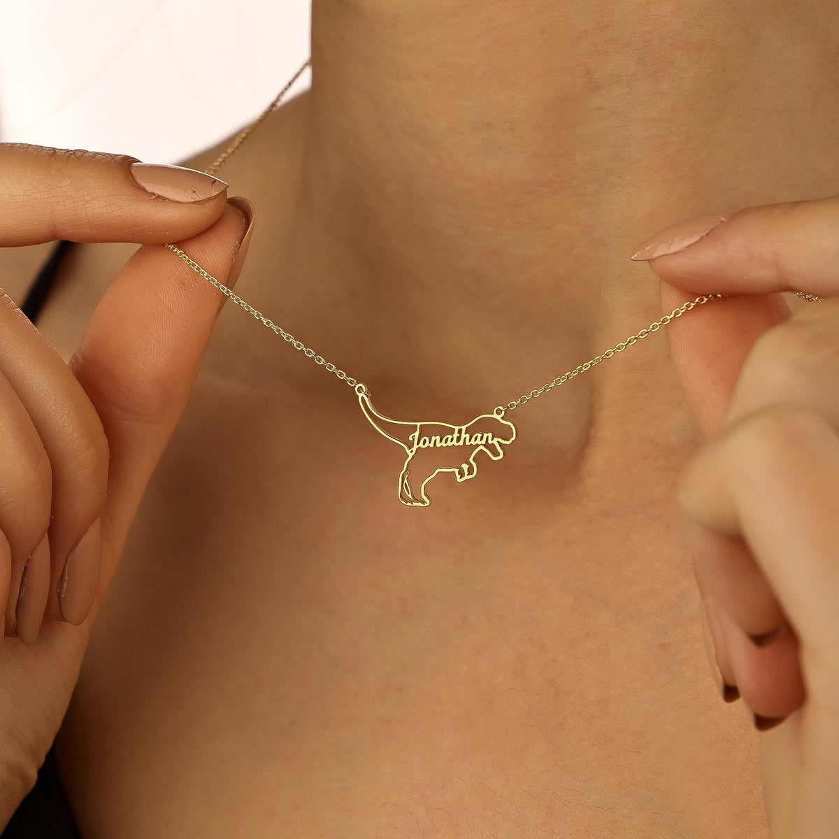 Personalized Dinosaur Necklaces, Kids Name Necklace, T-Rex Jewelry, Dainty Petite Dinosaur Charm, Mothers Day Gift