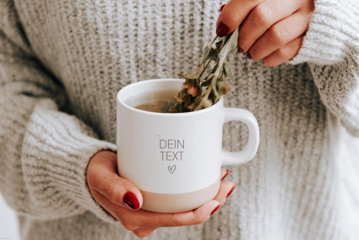 Personalized ceramic mug with your text | Stoneware mug with your own engraving | Natural and unglazed base