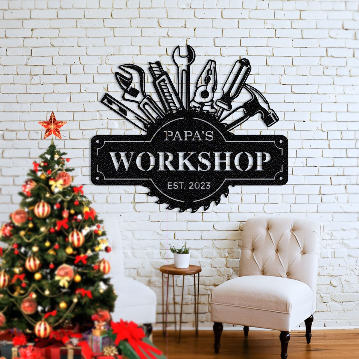 Personalized Fathers Day Sign Workshop Sign Wall Art Papas Work Shop Metal Sign Garage Sign Personalized Gift for Dad Grandpa Christmas Gift