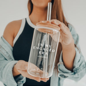 Personalized In My Engaged Era Glass Cup, Custom Coffee Cup, Glass Can, Future Mrs Gift, Engagement Bridal Shower Gift, Bride to Be Gift