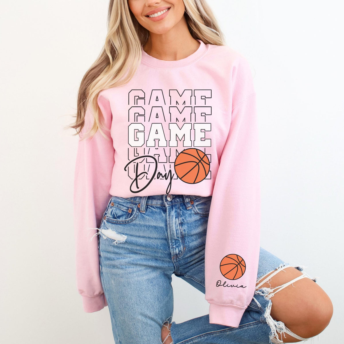 Game Day Basketball Sweatshirt Custom Basketball Sweatshirt Name on Sleeve Basketball Game Day Sweatshirt Basketball Sweater Basketball Gift