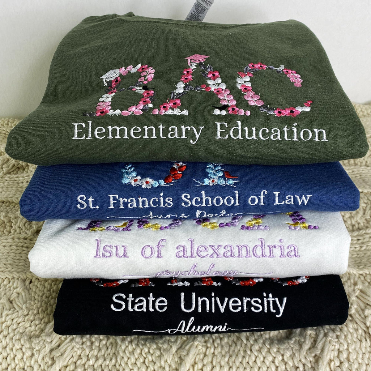 Floral College Embroidered Sweatshirt - Custom Sorority Gift College Hoodie - College Shirt - High School Shirt - Teacher Gift