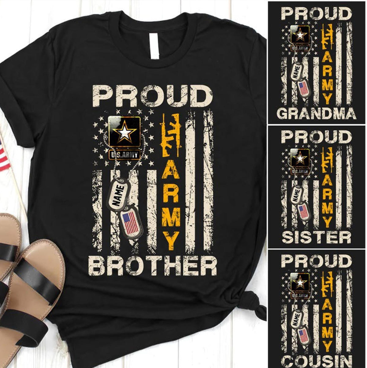 Custom Proud Army Family Mom Dad Brother Sister Papa Shirts, Personalized Army Dad T-Shirt, USA Army Family Outfits, Military Family Gift