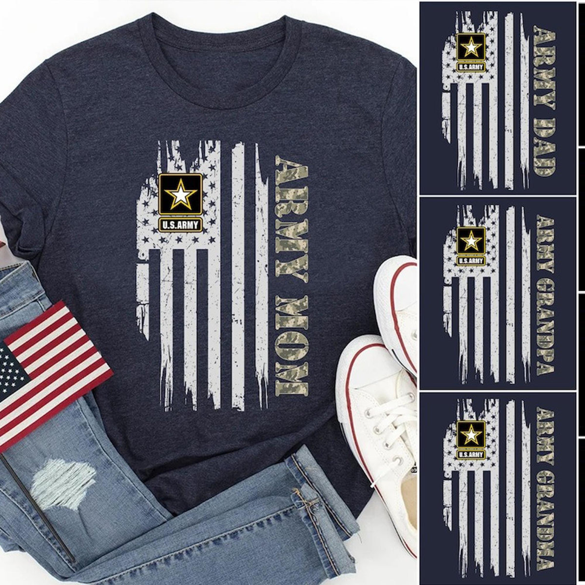 Custom Proud Army Family Mom Dad Brother Sister Papa Shirts, Personalized Army Dad T-Shirt, USA Army Family Outfits, Military Family Gift