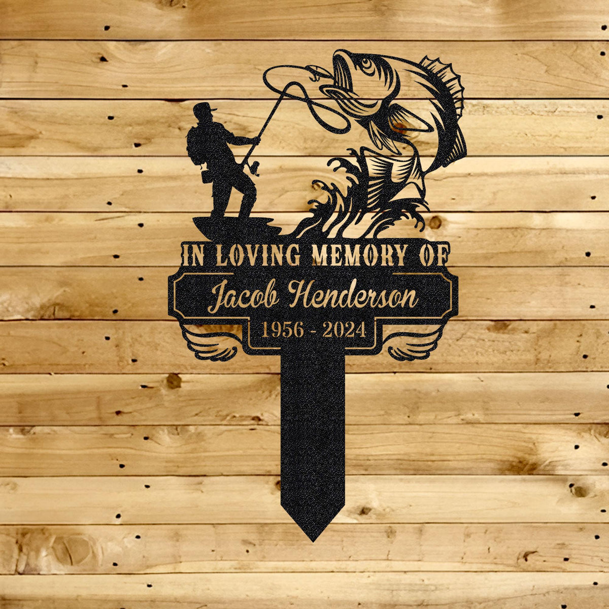 Personalized Fishing Memorial Stake Metal,Fisherman With Stake Outdoor Decor,Fisherman Memorial Gift,Fishing Dad Sympathy,Grave Marker,Gifts